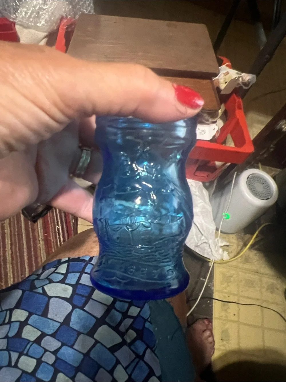 Vintage Blue Glass Honey Jar-Style Decorative Vase